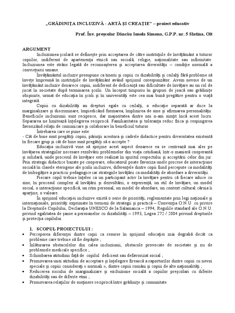 Proiect Educație Incluzivă | PDF