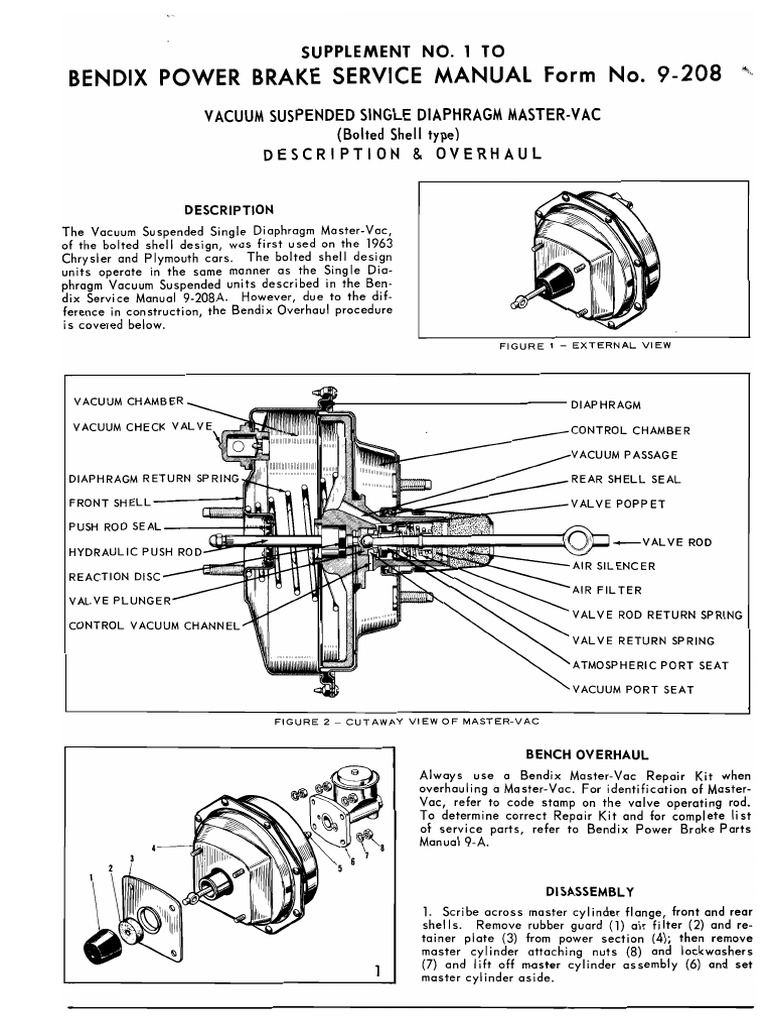 Bendix MasterVac Power Brake Service Manual 9208 Supplement No