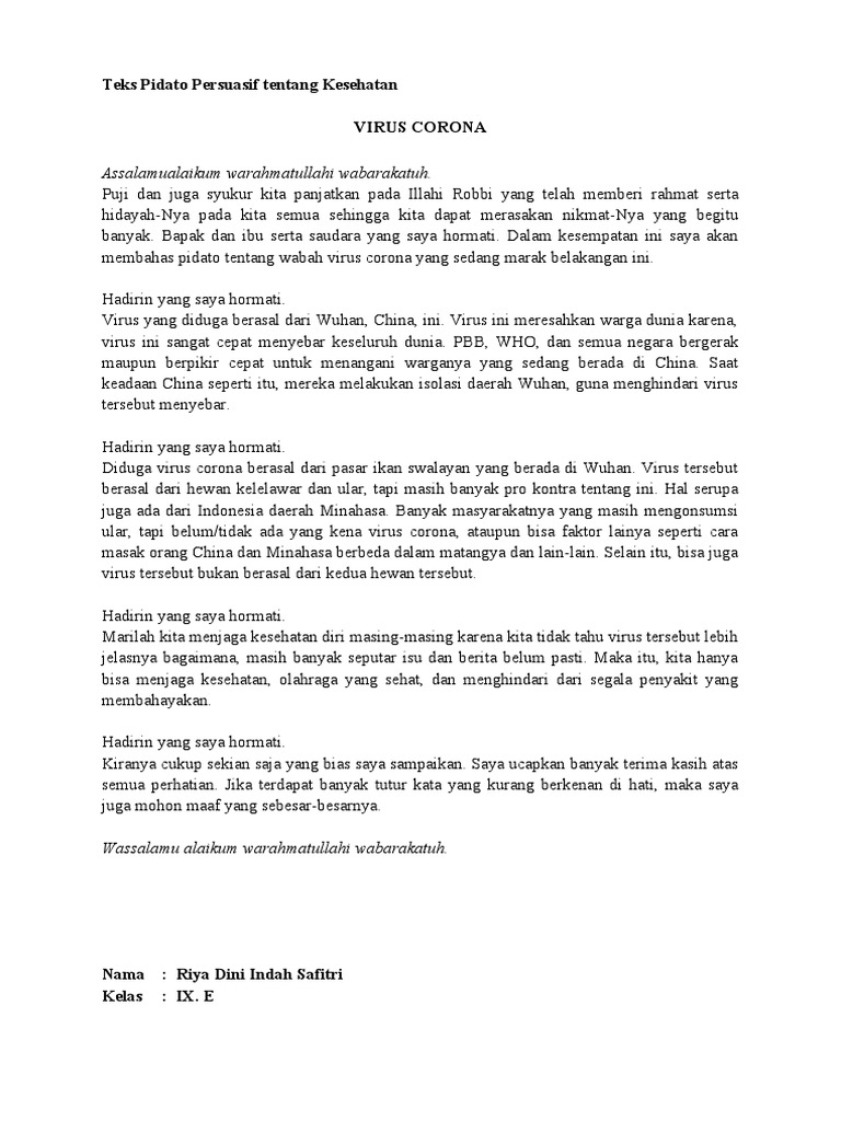 Teks Pidato Persuasif Tentang Kesehatan PDF