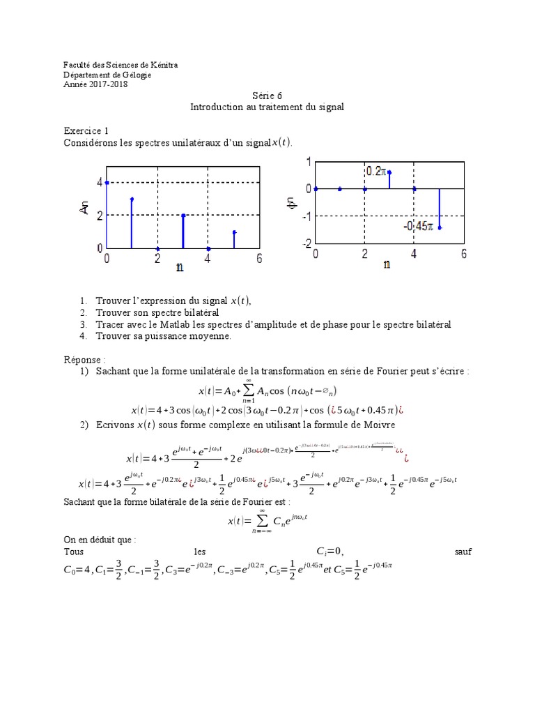 Traitement du Signal : Exercices et Solutions | PDF | Traitement du ...