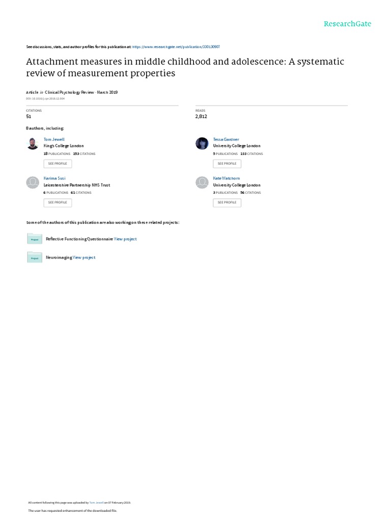 Jewell 2019 Attachmentmeasuressystematicreview CPR PDF Attachment Theory Validity (Statistics)