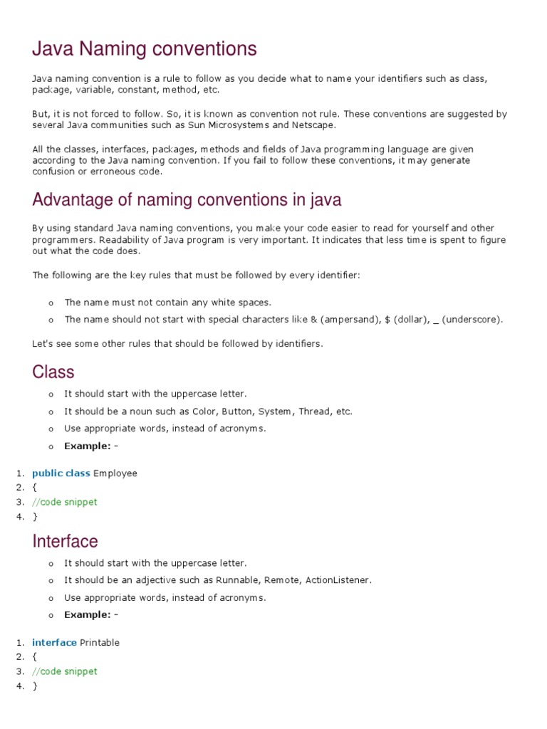Java Naming Conventions | PDF | Human Communication | Computer Programming