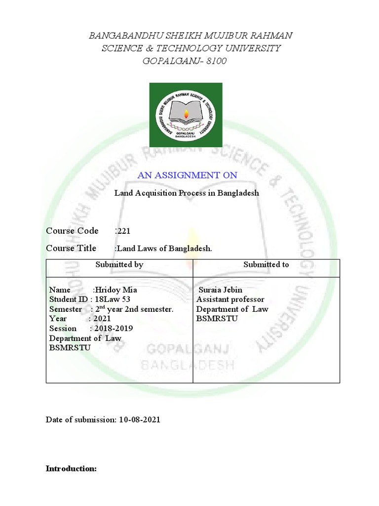Land Laws of Bangladesh PDF Eminent Domain Justice