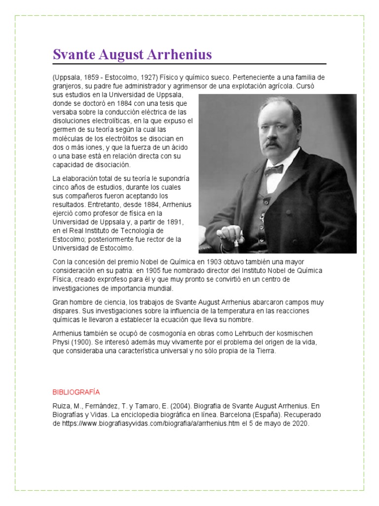 Biografía de Svante August Arrhenius | PDF | Clásicos