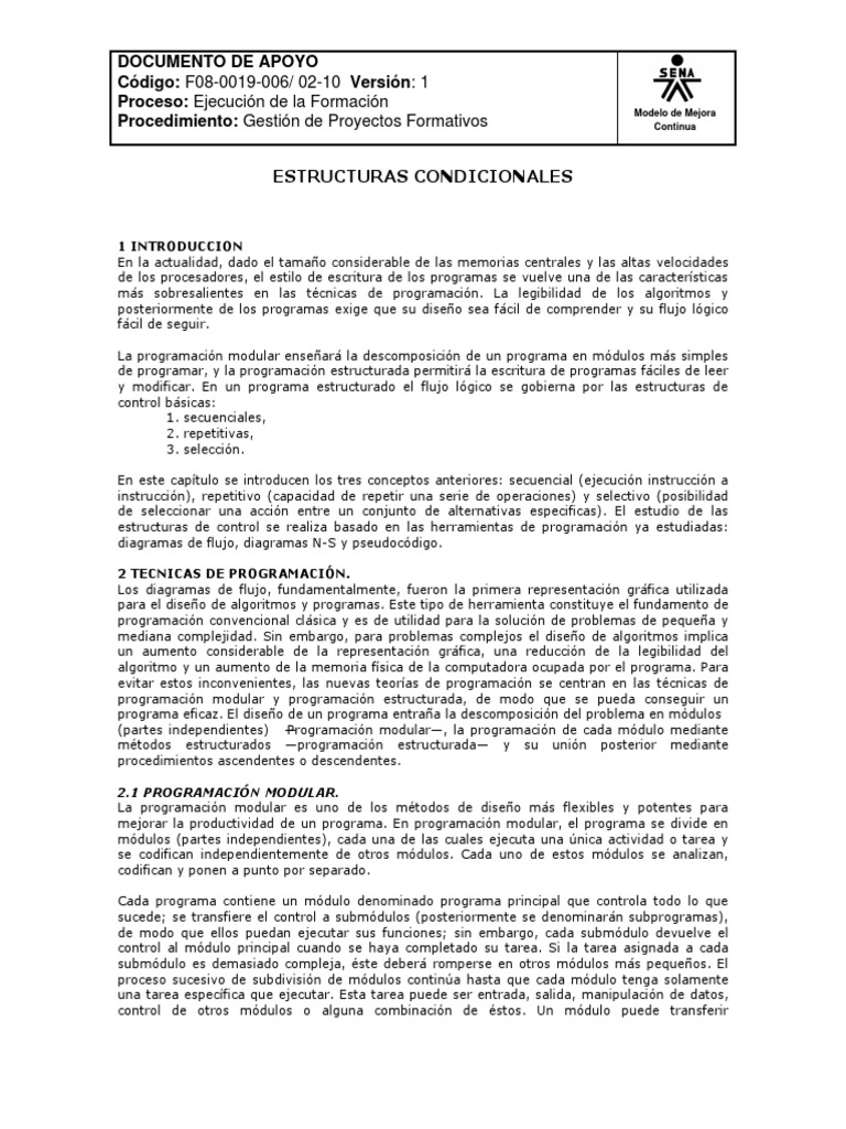 Estructuras Condicionales PDF | PDF | Programación de computadoras ...