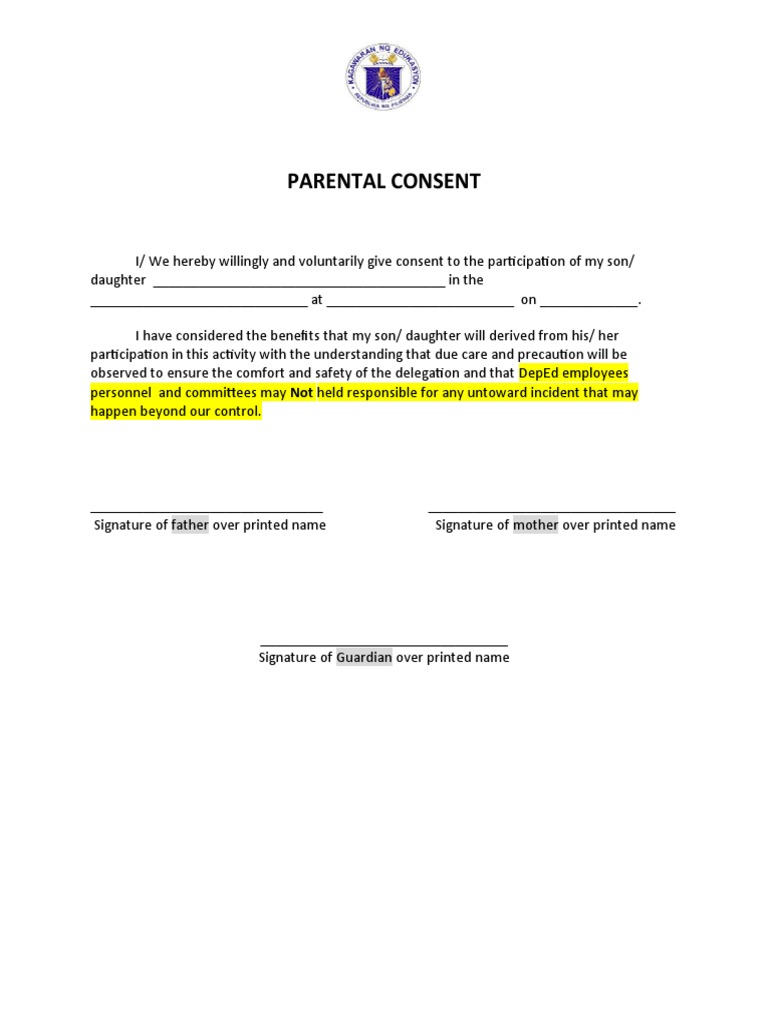 Parental Consent Form for School Activities | PDF