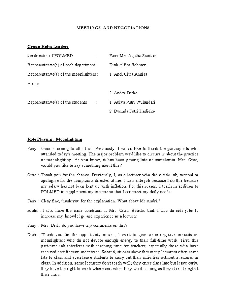 Meetings And Negotiations Pdf Lecturer