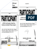 2023 Cert. of Participation Secondary Presscon Individual Writing Category