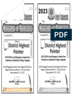 2023 Elementary CERTIFICATE School Highest Pointers