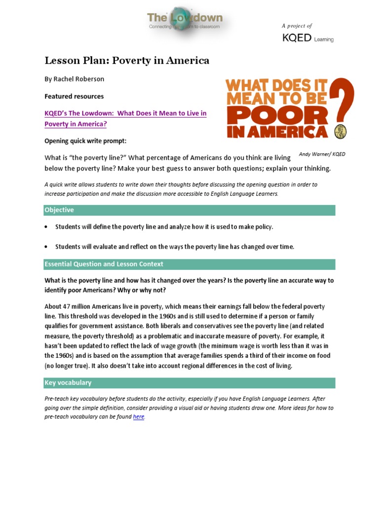 Poverty in America Lesson Plan 1 | PDF | Cost Of Living | Poverty Threshold