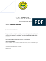 Cooperativa COOPANAMA CARTA DE RENUNCIA