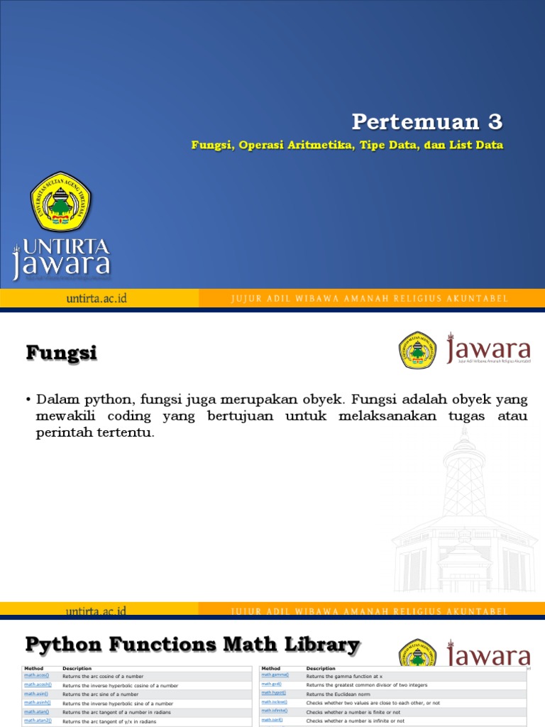 Tipe Data dan List dalam Python | PDF | Trigonometric Functions | Logarithm