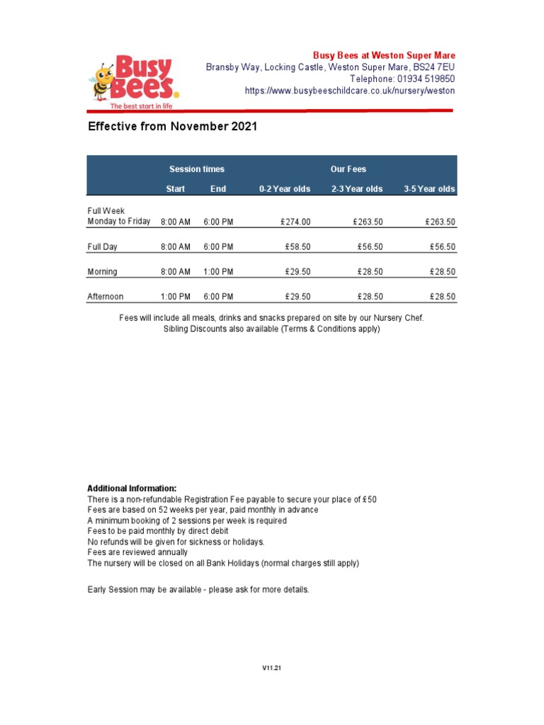 Busy Bees Nursery Fees