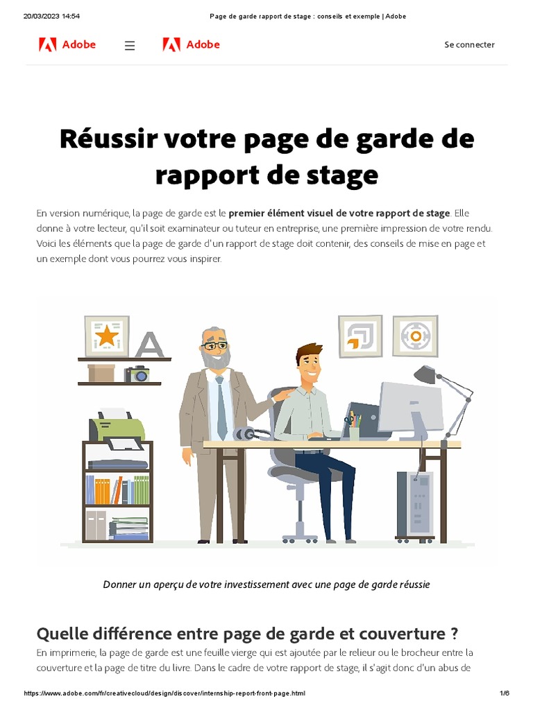 Page de Garde Rapport de Stage - Conseils Et Exemple - Adobe | PDF ...
