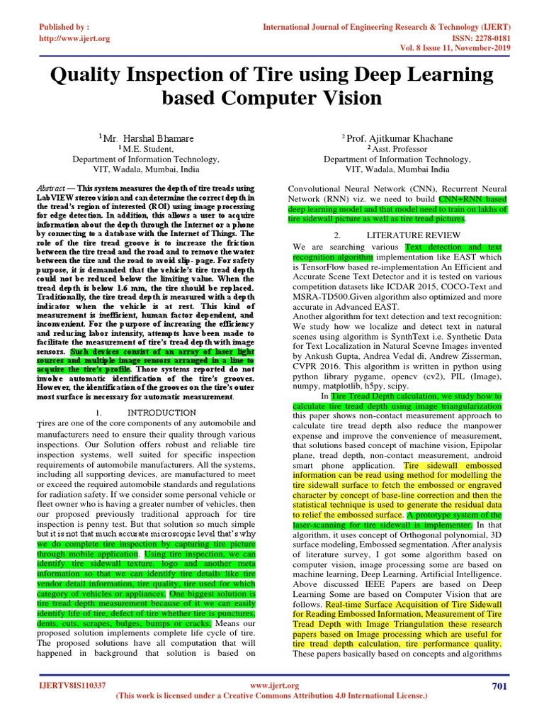 Quality Inspection of Tire Using Deep Learning Based Computer Vision ...
