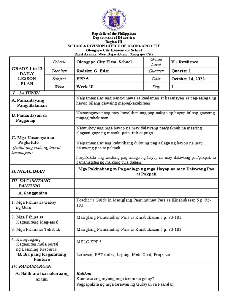 EPP 5 DLP for 1st Quarter PDF