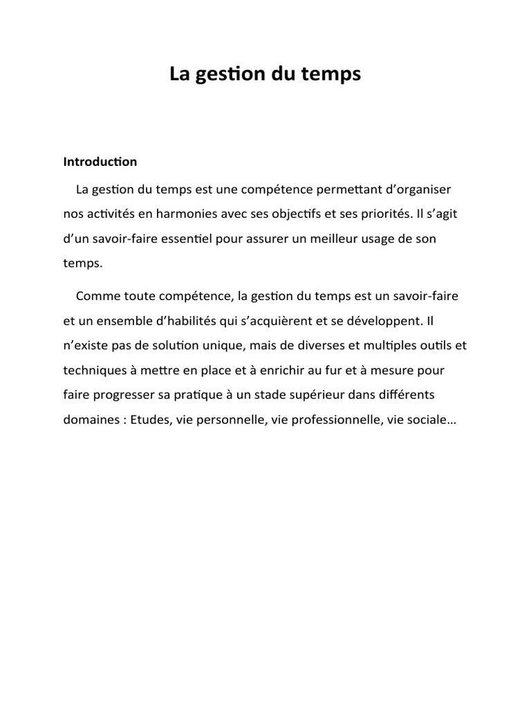 Gestion du Temps : Outils et Méthodes | PDF | Planification | Gestion ...