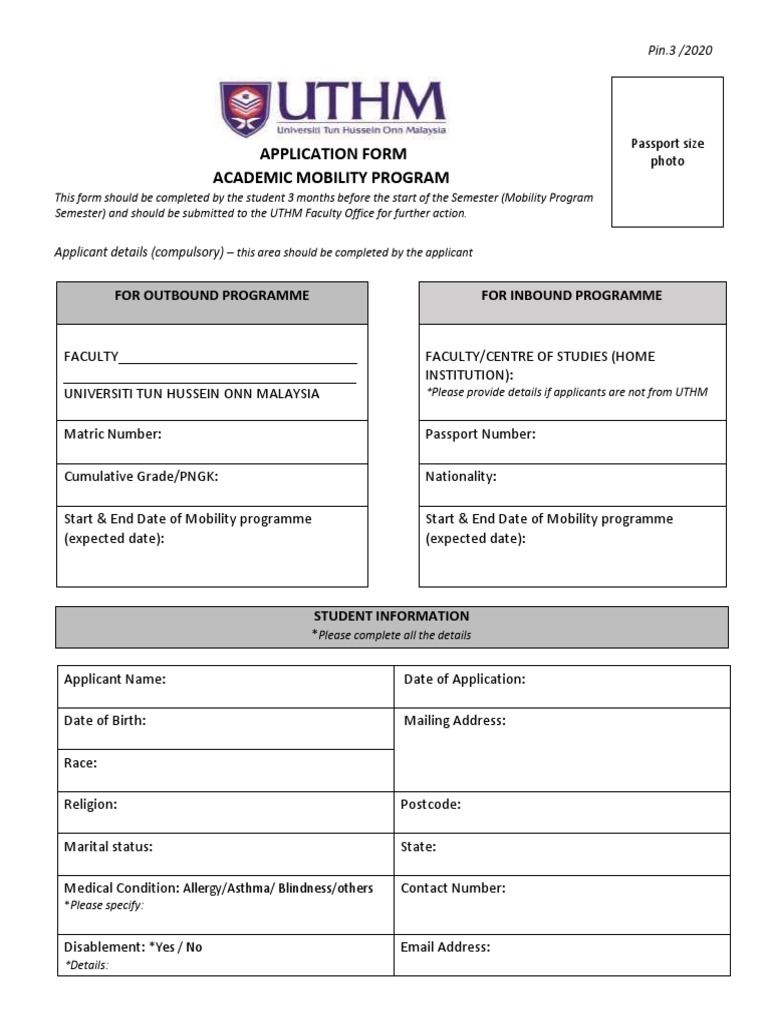 Academic Mobility Program Application Form | PDF