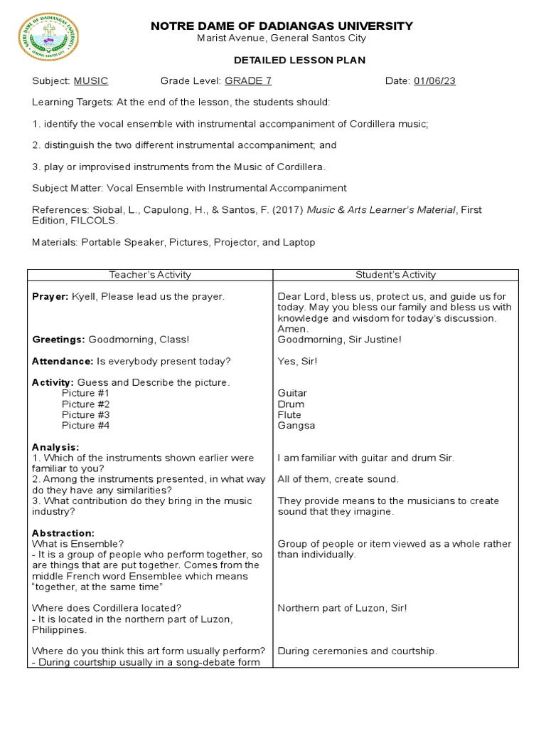 Lesson Plan Form Detailed 1 | PDF | Cognitive Science | Behavior ...