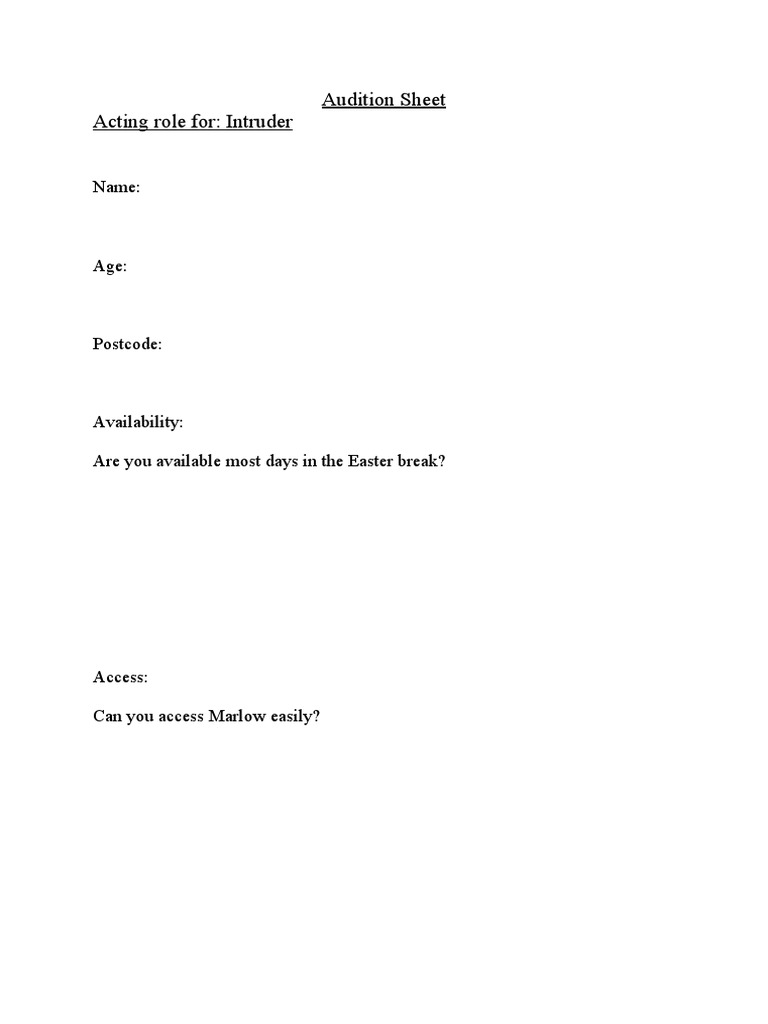 Audition Sheet PDF