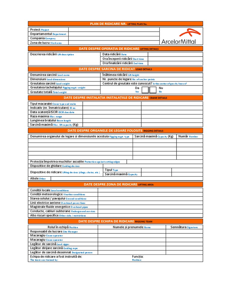 Check List - Plan de Ridicare Cel Nou v1 | PDF