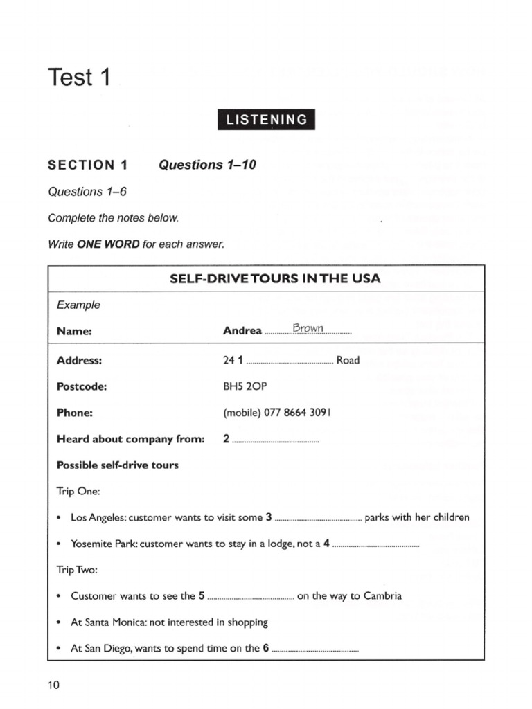 Ielts Listening Test 1 Answers