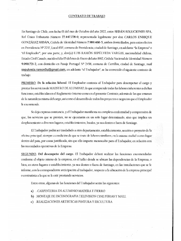 1.contrato de Trabajo + Anexo Alguacil-Ramon Sepulveda | PDF