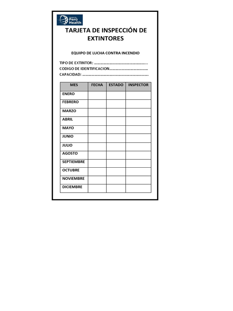 Tarjeta de Inspección de Extintores | PDF
