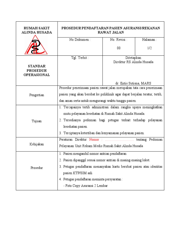 SPO PENDAFTARAN PASIEN RAJAL Pasien Asuransi | PDF | Pengelolaan ...
