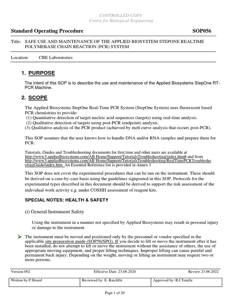 StepOne PCR System SOP: Use & Maintenance | PDF | Reverse Transcription ...