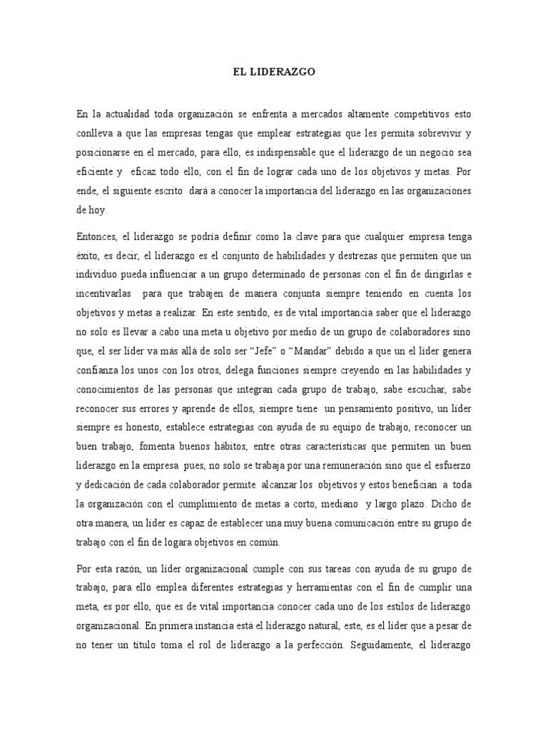 Importancia del Liderazgo en Empresas | PDF | Liderazgo | Grupo de trabajo