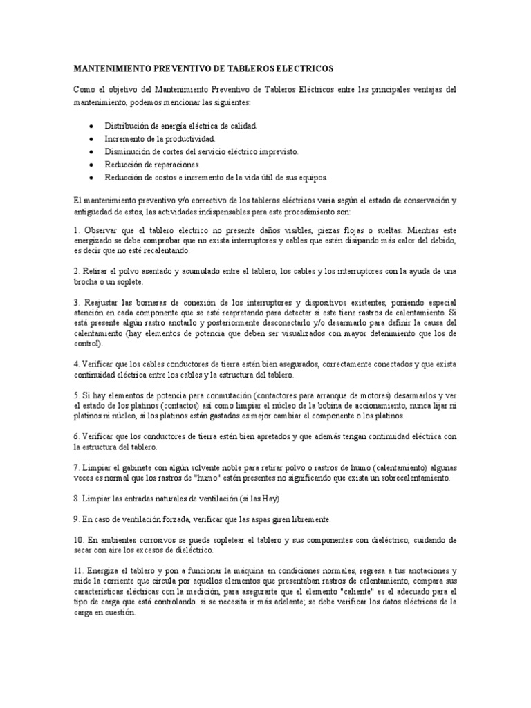 Mantenimiento Tableros Eléctricos Pdf Ventilación Arquitectura