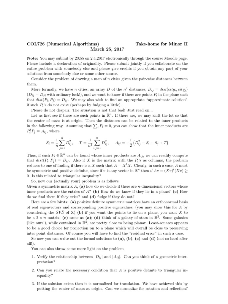 Solving the Multidimensional Scaling Problem of Mapping Cities Given ...