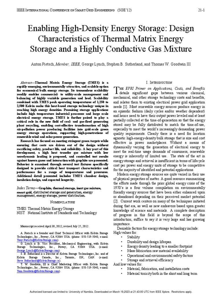 Enabling HighDensity Energy Storage Design Characteristics of Thermal