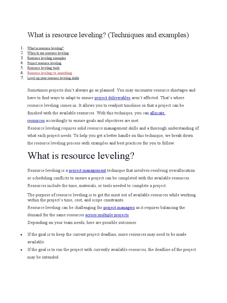 Resource Leveling | PDF | Project Management | Resource