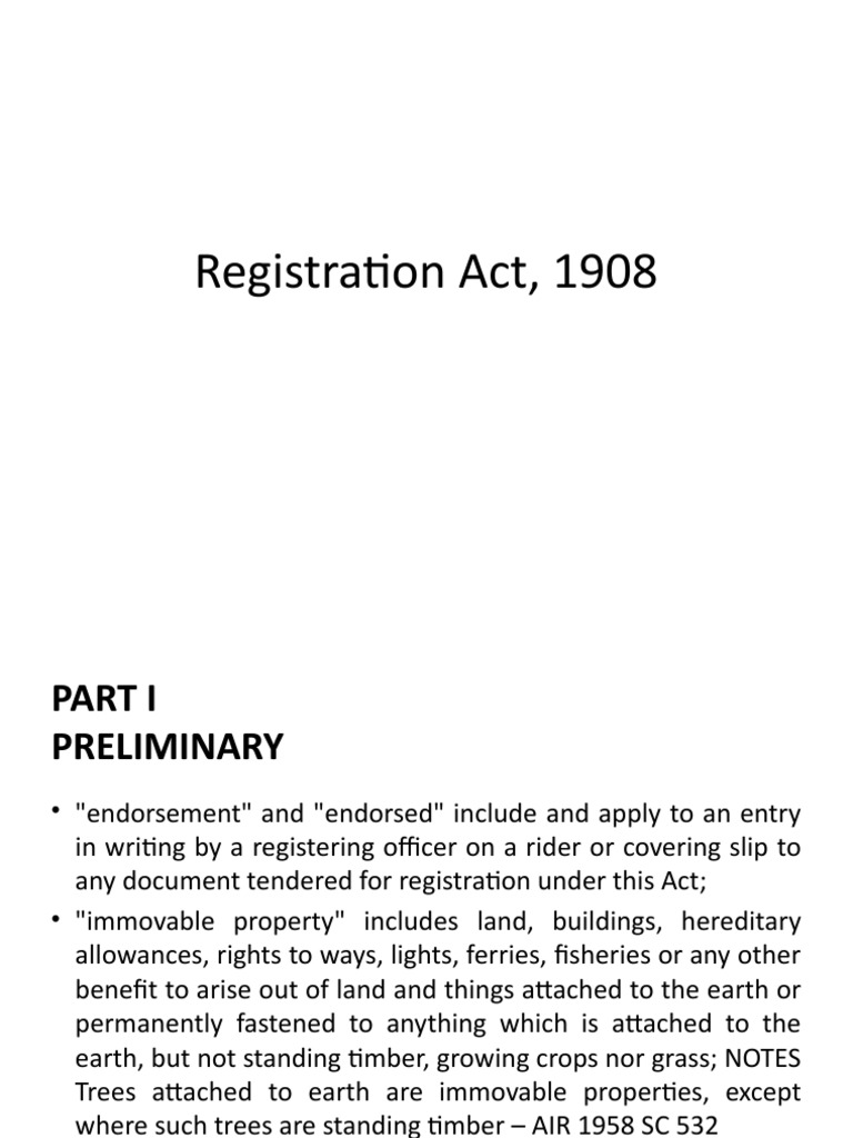 Overview of the Registration Act, 1908 | PDF | Power Of Attorney ...