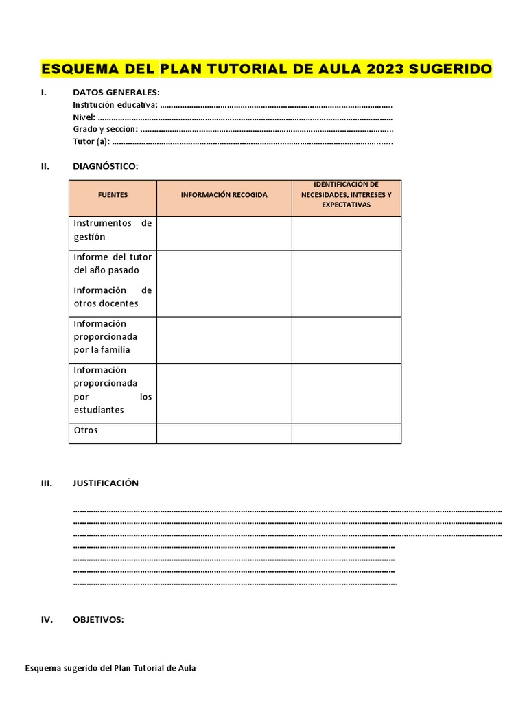 Esquema Plan Tutorial Aula 2023 | PDF | Aprendizaje