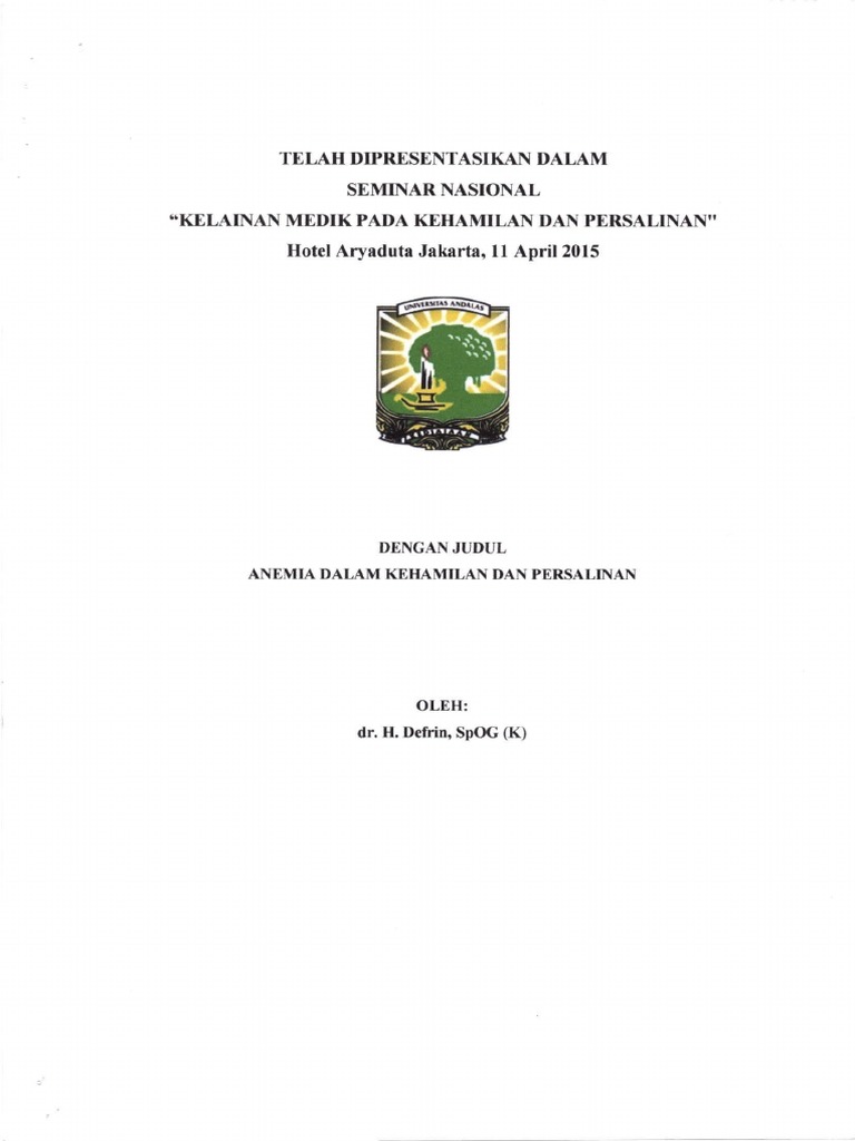 Anemia dalam kehamilan dan persalinan pdf