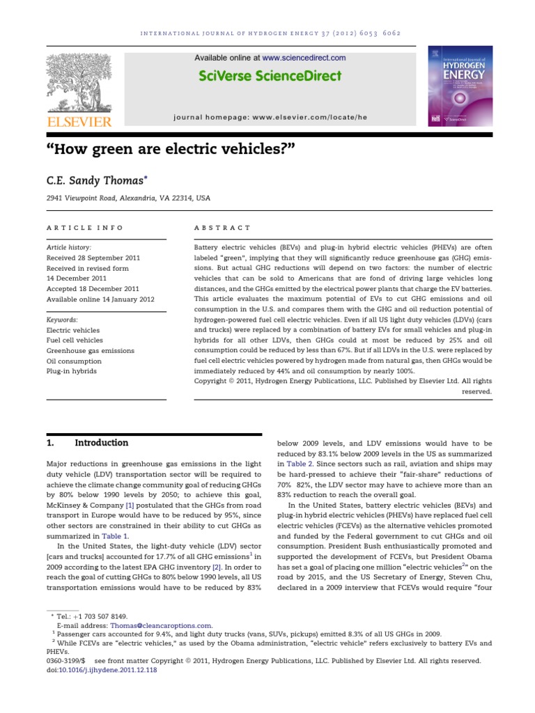 ''How Green Are Electric Vehicles - '' | PDF | Plug In Hybrid | Fuel ...