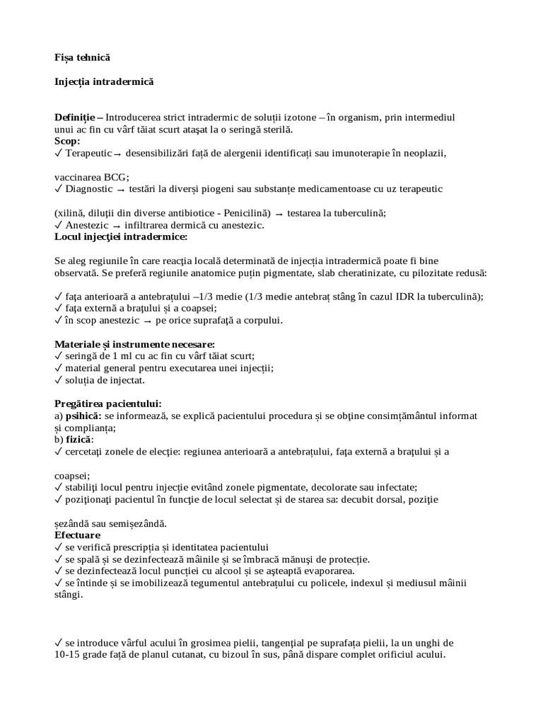 Fise Tehnice Anul 1 INJECTII | PDF