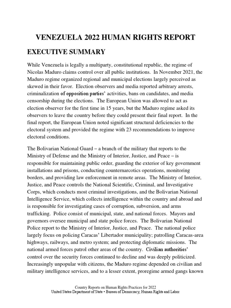 Venezuela 2022 Human Rights Overview | PDF | Prison | Remand (Detention)