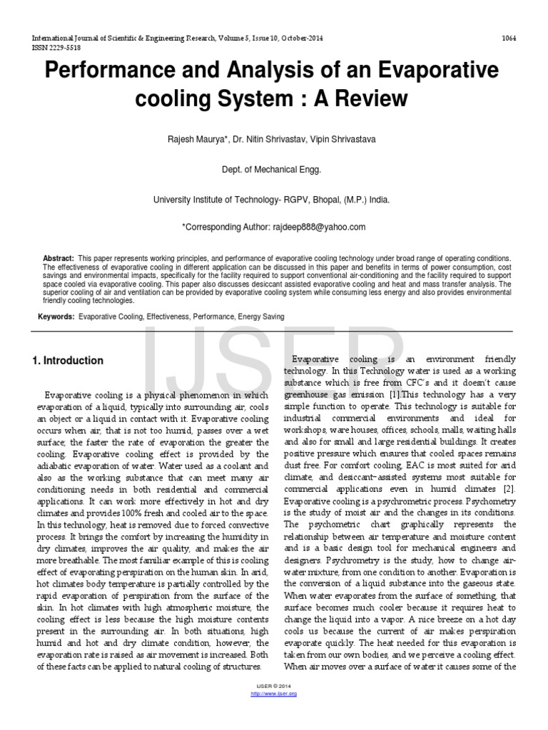 Performance and Analysis of An Evaporative Cooling System A Review PDF ...