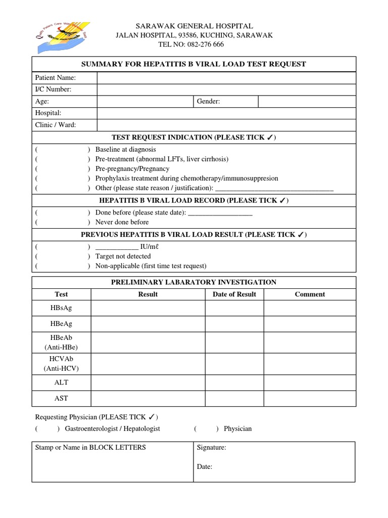Hepatitis B Viral Load Test Request Form | PDF