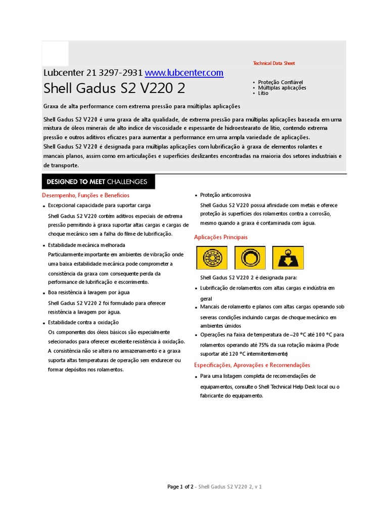 Gadus s2 v220 2-21 2179-8866 | PDF | Lubrificação | Lítio