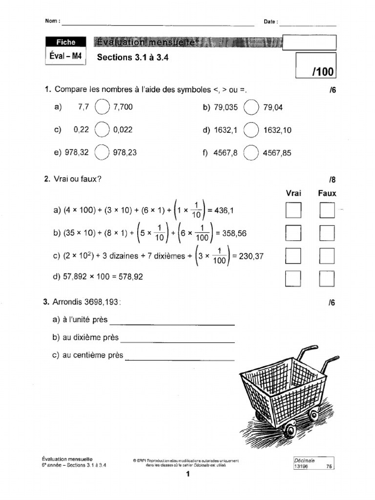Examen Math 3e Étape 6e Années Hpe | PDF
