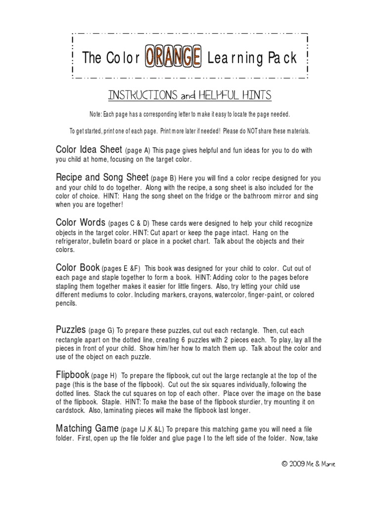 The Color Orange Learning Pack | PDF | Language Arts & Discipline | Art