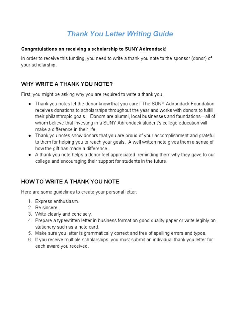 Scholarship Thank You Letter Guide | PDF
