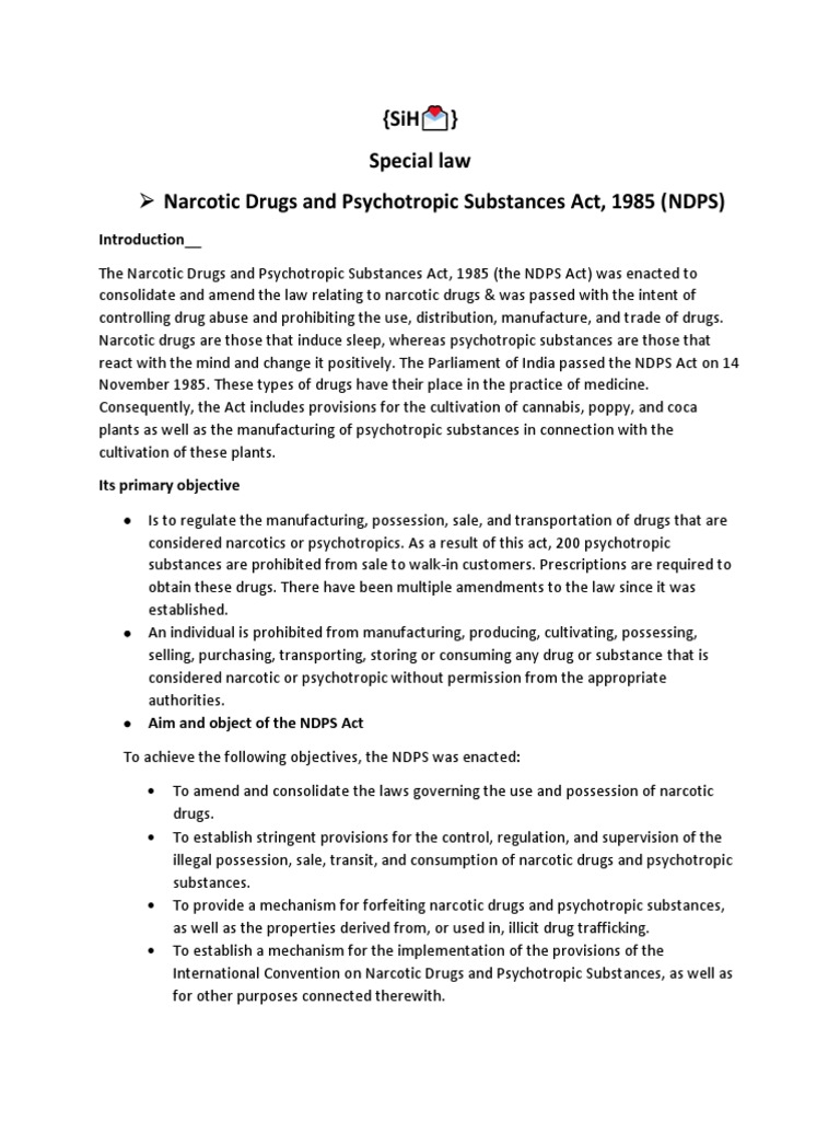 Narcotic Drugs and Psychotropic Substances Act, 1985 (NDPS) | PDF ...