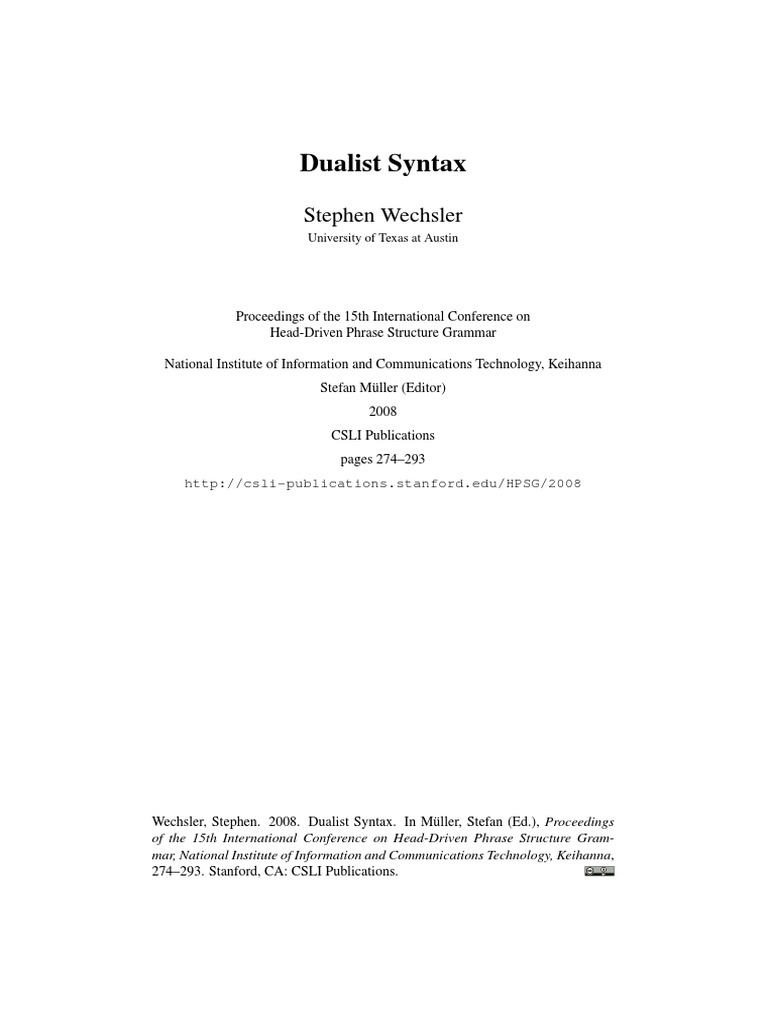 【中古】Word meaning and syntax :approaches to theinterface<Oxford linguistics>／Stephen Wechsler／Oxford University Press Stephen Wechsler 2008 Dualist Syntax | PDF | Syntax | Noun