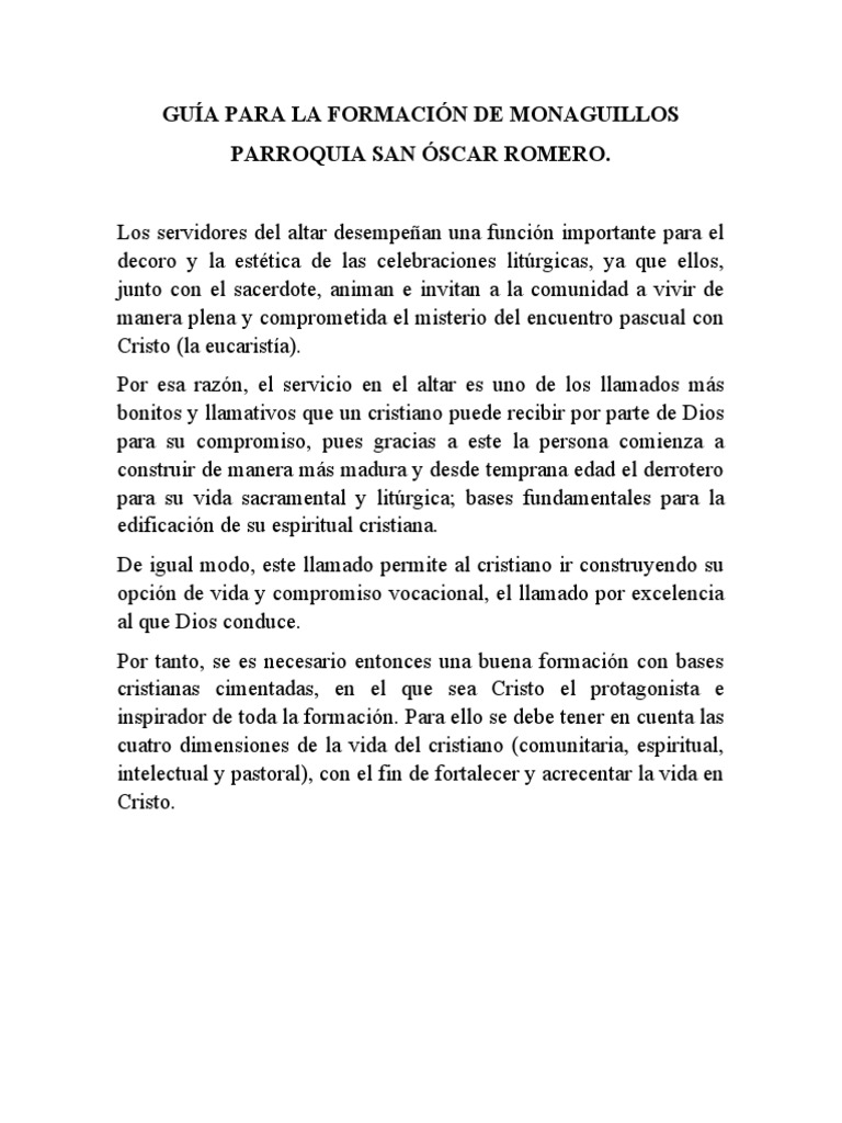 Guía Para La Formación De Monaguillos Descargar Gratis Pdf